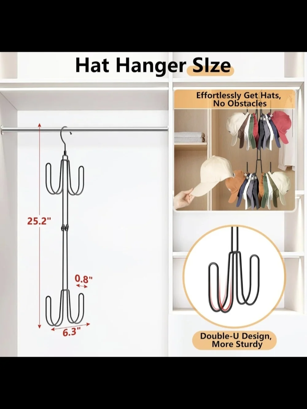 Black Metal Foldable Portable Hat Rack Organizer - Picture 2 of 7